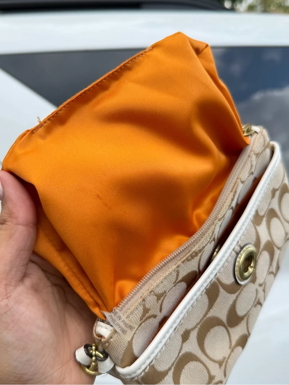 Coach Beige Signature Canvas Wristlet with Turnlock